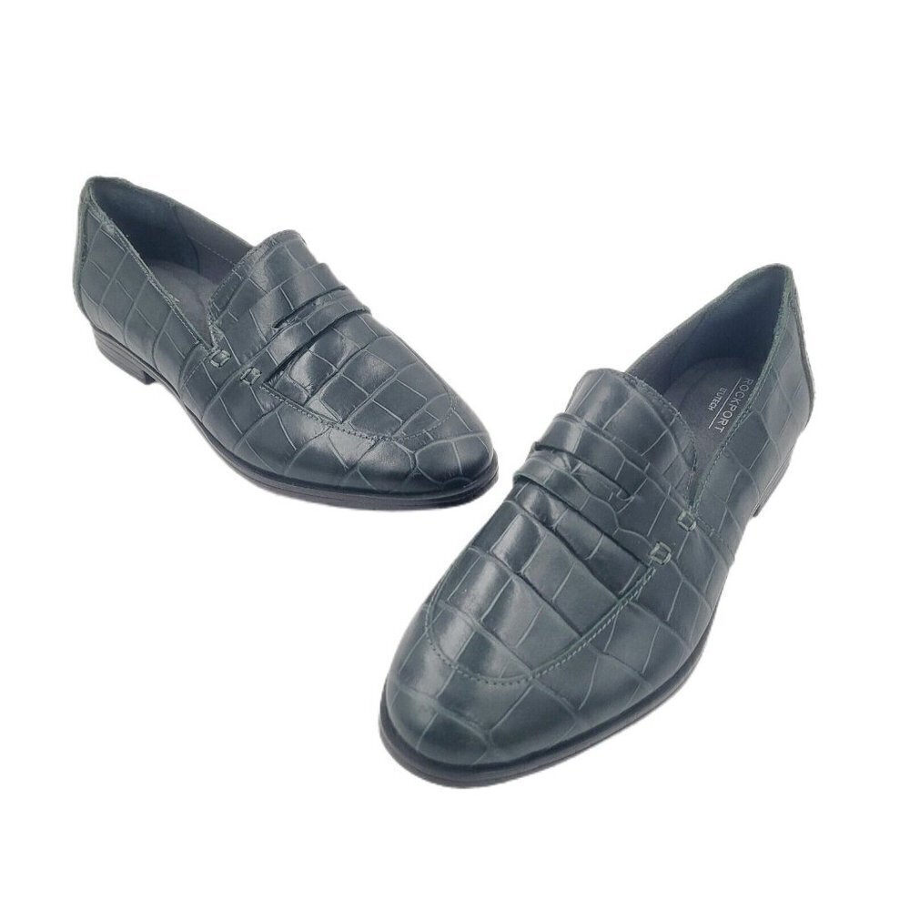 NEW Rockport Perpetua Penny Loafer in Hunter Green Embossed Vegan Croc Size 5.5